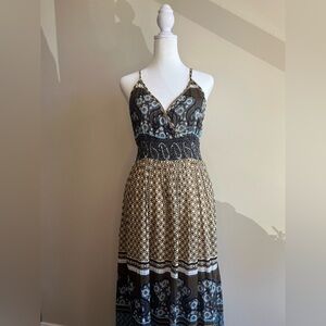 Charming Charlie Women's Medium Cotton V-Neck Moracin Patterned Maxi Dress